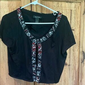 White House Black Market Black and Pink Embellished Crop Blouse